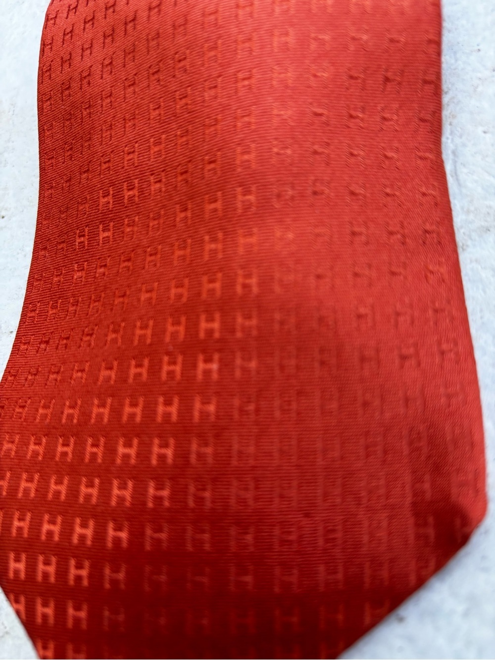 Hermes Neiman Marcus Burnt Orange Silk Tie with Woven H Motif - Picture 7 of 16